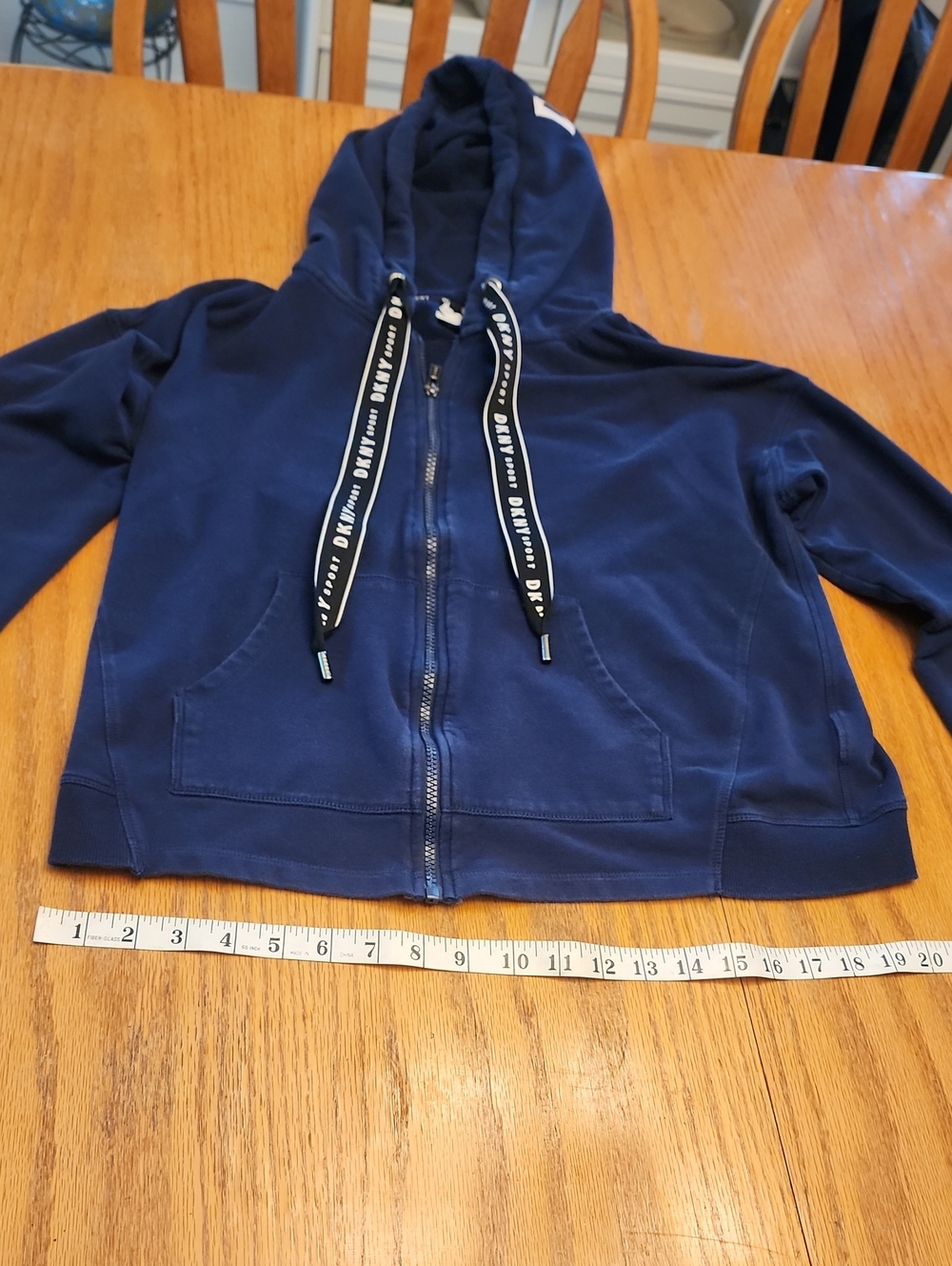 DKNY Seattle Seahawks Navy Full-Zip Crop Hoodie with Branded Drawstrings - Picture 15 of 16